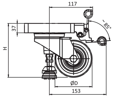 1.45.82150.080 - Zwenkwiel met liftfunctie D80 170kg PA