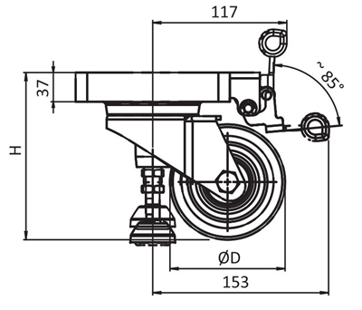 1.45.82200.100 - Zwenkwiel met liftfunctie ø100 200kg PA