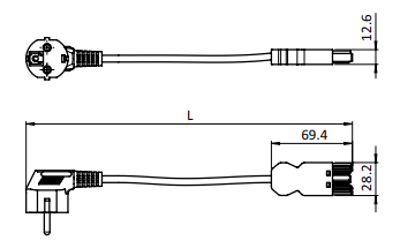 Voedingskabel EU 16A 250V 2.0m afmetingen