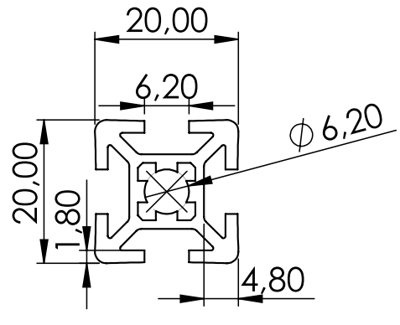 1.10.020020.43LP - aluminium Profiel 20x20 4H LP