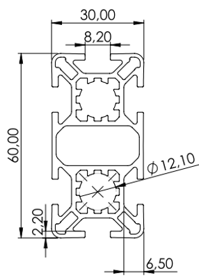 1.11.030060.64LP - aluminium Profiel 30x60 6F LP - tekening