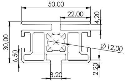 1.14.030050.34LP4 - Paneel profiel 30x50, 4F, LP Nut 4mm.