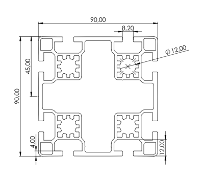 1.11.090090.83LP - Aluminium Profiel 90x90 8E LP