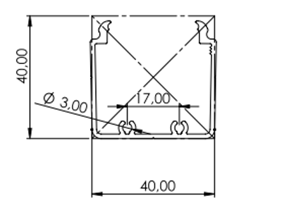 1.19.204040G - aluminium E-kanaal profiel 40x40 - tekening