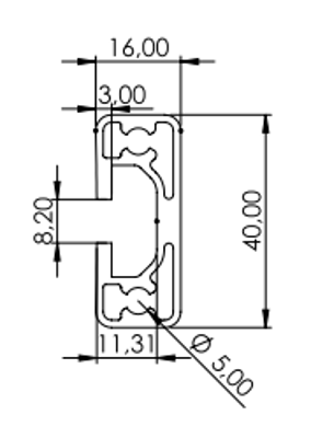 1.09.016040.14LP - Aluminium Profiel 16x40, 1E LP