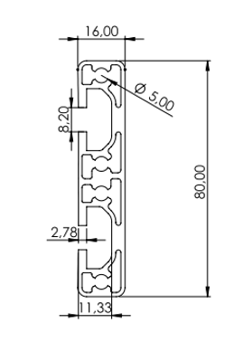 1.09.016080.24LP - aluminium Profiel 16x80, 2E LP - tekening