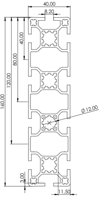 1.11.040160.104LP - aluminium Profiel 40x160, 10E LP - tekening