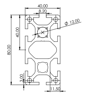 1.11.040080.64SP - aluminium Profiel 40x80 6E SP Tekening