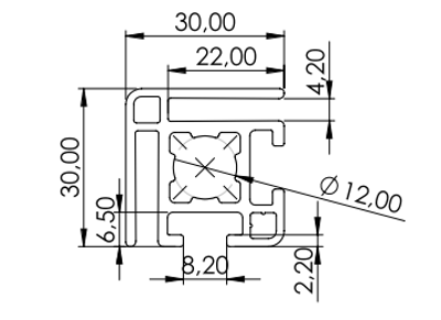 1.14.030030.22LP4 - Paneel profiel 30x30, 2F, LP Nut 4mm