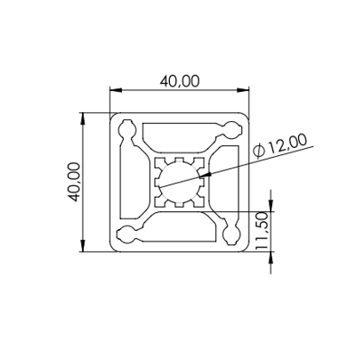 1.11.040040.03SP - aluminium Profiel 40x40, 0E SP (zwaar profiel)