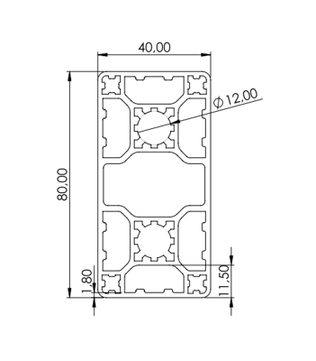 1.11.040080.04LP - aluminium Profiel 40x80 0E LP