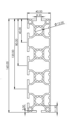 1.11.040160.64LP - aluminium Profiel 40x160, 6E LP