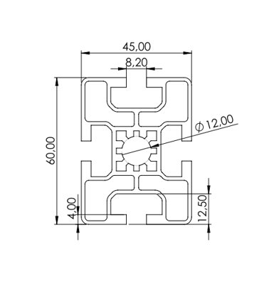 1.11.045060.44LP - Aluminium Profiel 45x60, 4E LP