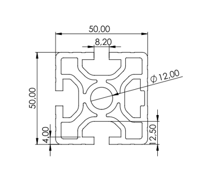 1.11.050050.33S - aluminium Profiel 50x50, 3E S - tekening