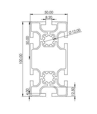 1.11.050100.64L - aluminium Profiel 50x100, 6E L - tekening