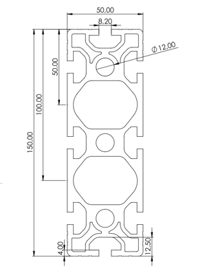 1.11.050150.85S - aluminium Profiel 50x150, 8E S