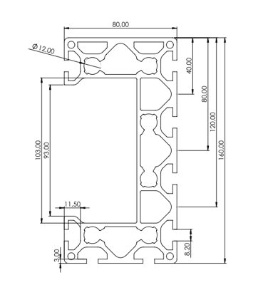 1.11.080160.89SP - aluminium Profiel 80x160 8E SP