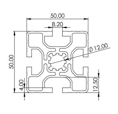 1.11.050050.43L - aluminium Profiel 50x50, 4E L - tekening