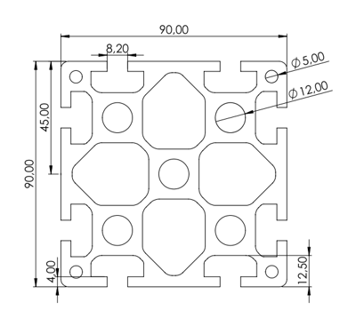 1.11.090090.83SP - Aluminium Profiel 90x90 8E SP