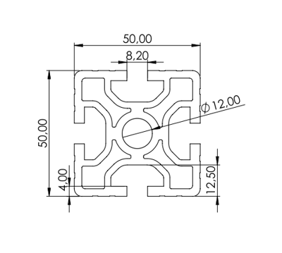 1.11.050050.43S - aluminium Profiel 50x50, 4E S