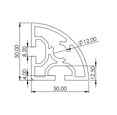 1.11.050050.21S - aluminium Profiel 50x50, 2E, Soft S - tekening