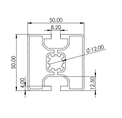 1.11.050050.23L - aluminium Profiel 50x50, 2E L - tekening