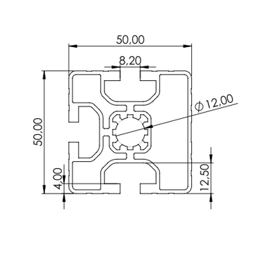 1.11.050050.33L - aluminium Profiel 50x50, 3E L - tekening