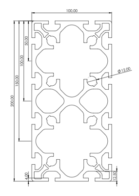 1.11.100200.124SP - aluminium Profiel 100x200, 12E SP - tekening